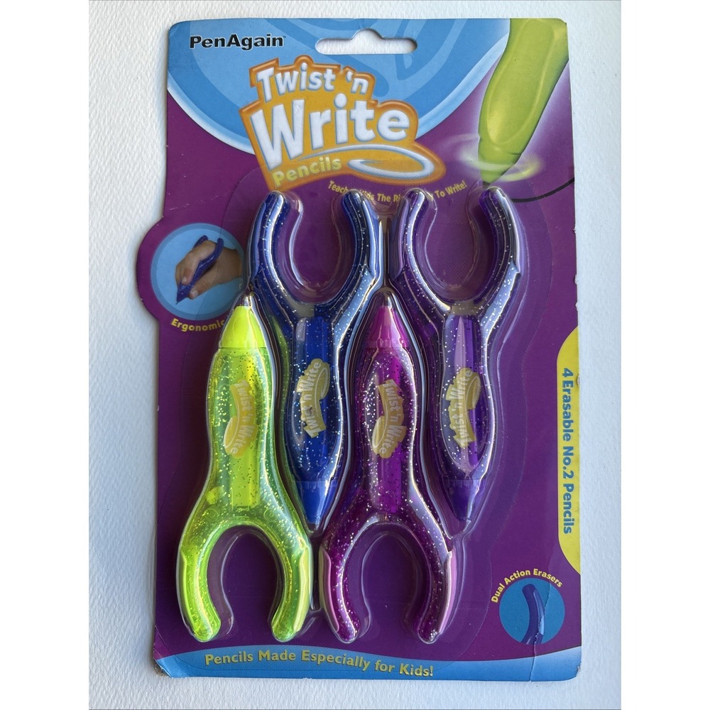 PenAgain Twist 'N Write Pencils Kids Learning Writing Assorted Colors 4 Count